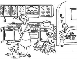 My-Mother-Moping-Kitchen-Floor-Coloring-Pages
